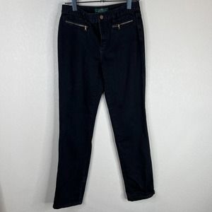 LRL Ralph Lauren‎ Womens Straight Jeans Size 6 Black Denim Mid Rise Zip Pockets